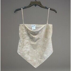 Y2K Tan Tank Open Back Womens Medium Crushed Velvet Flirty Made in USA LA Movers